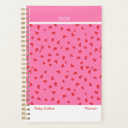 Pink/Red Feminine Minimalist Floral Planner プランナー手帳 (正面)