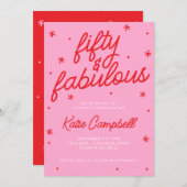 Pink Red Fifty and Fabulous 50th Birthday  招待状 (正面/裏面)