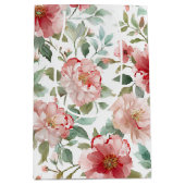 Pink Red Floral Bridal Shower ミディアムペーパーバッグ (正面)