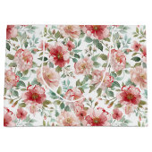 Pink Red Floral Bridal Shower ラージペーパーバッグ (正面)