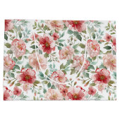 Pink Red Floral Bridal Shower ラージペーパーバッグ (裏面)