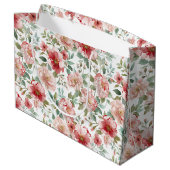 Pink Red Floral Bridal Shower ラージペーパーバッグ (裏面アングル)