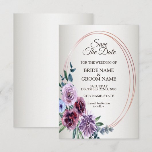 Pink Red Floral Geometric Watercolor Wedding セーブザデート (正面/裏面)