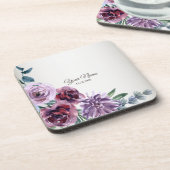 Pink Red Floral Geometric Watercolor Wedding Party コースター (左側)