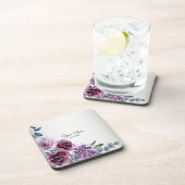 Pink Red Floral Geometric Watercolor Wedding Party コースター (右側)