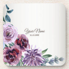 Pink Red Floral Geometric Watercolor Wedding Party コースター