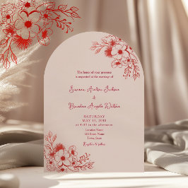 Pink Red Floral QR Code Wedding 招待状