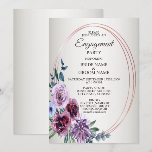 Pink Red Floral Watercolor Engagement Party 招待状 (正面/裏面)