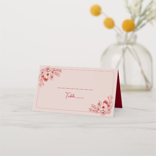 Pink Red Floral Wedding プレイスカード (裏面)