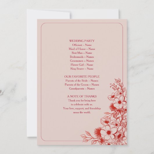 Pink Red Floral Wedding Program (裏面)