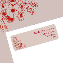 Pink Red Floral Wedding Return Address ラベル