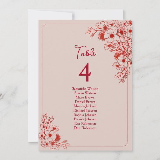 Pink Red Floral Wedding Seating Chart (裏面)