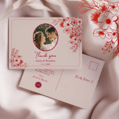 Pink Red Floral Wedding Thank You ポストカード