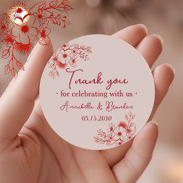 Pink Red Floral Wedding Thank You ラウンドシール
