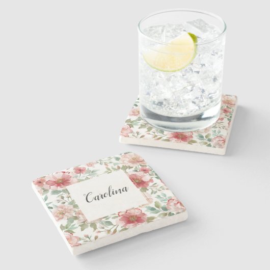 Pink Red Flowers   ストーンコースター (横)