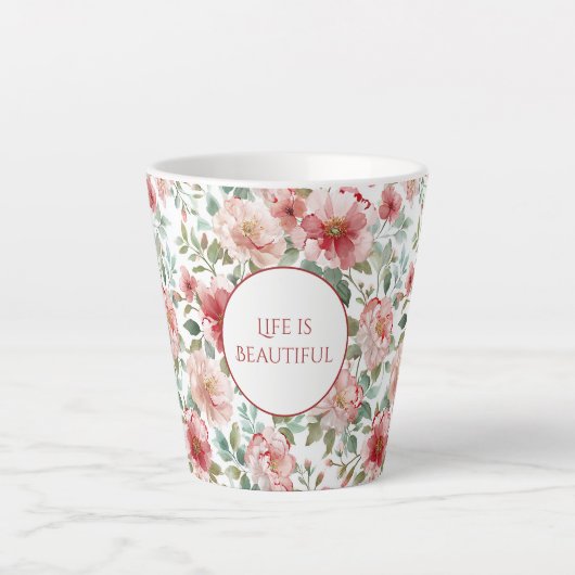 Pink Red Flowers Personalized Quote カフェラテマグ (正面)