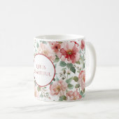 Pink Red Flowers Personalized Quote コーヒーマグカップ (正面右)