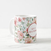 Pink Red Flowers Personalized Quote コーヒーマグカップ (正面左)