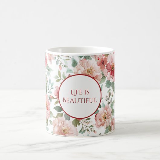 Pink Red Flowers Personalized Quote コーヒーマグカップ (中央)