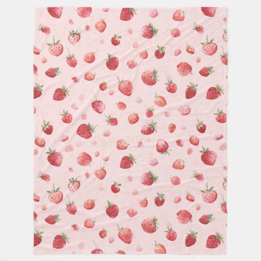Pink Red Fruit Strawberries フリースブランケット (正面)