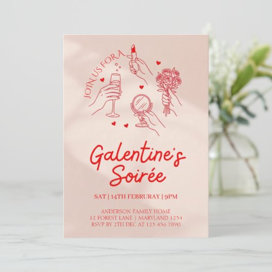 Pink & Red Galentine’s Day Party Invitation Templa 招待状 (スタンド正面)