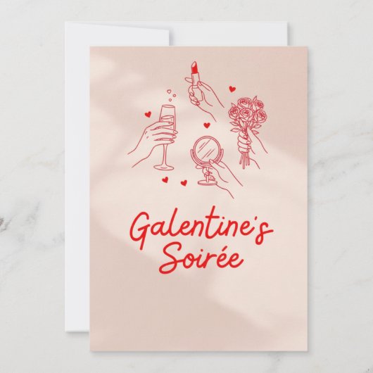 Pink & Red Galentine’s Day Party Invitation Templa 招待状 (裏面)