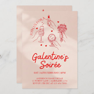 Pink & Red Galentine’s Day Party Invitation Templa 招待状