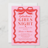 Pink Red Galentine's Girls Night Party Invitation 招待状 (正面)