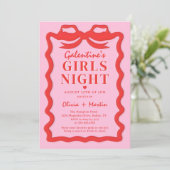 Pink Red Galentine's Girls Night Party Invitation 招待状 (スタンド正面)