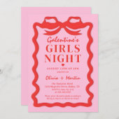 Pink Red Galentine's Girls Night Party Invitation 招待状 (正面/裏面)