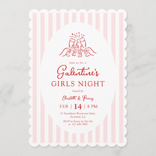 Pink Red Galentine's Party Invitation 招待状 (正面)