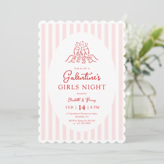 Pink Red Galentine's Party Invitation 招待状 (スタンド正面)