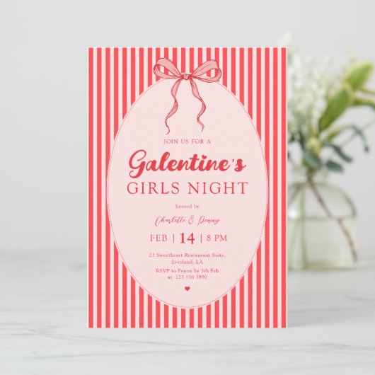 Pink Red Galentine's Party Invitation 招待状 (スタンド正面)
