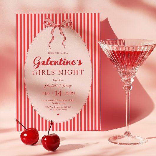 Pink Red Galentine's Party Invitation 招待状