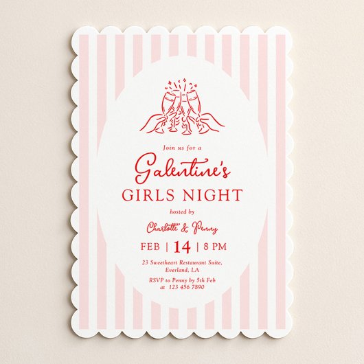 Pink Red Galentine's Party Invitation 招待状