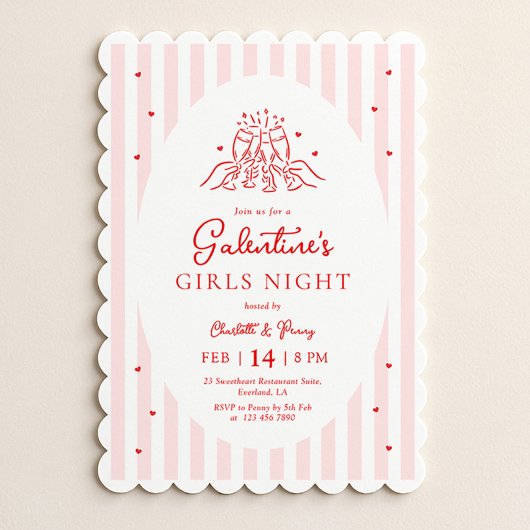 Pink Red Galentine's Party Invitation 招待状