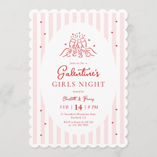 Pink Red Galentine's Party Invitation 招待状 (正面)