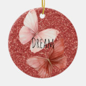 Pink Red Glitter Butterflies Christmas セラミックオーナメント (正面)