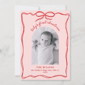 Pink & Red Grandmillennial Baby's 1st Christmas シーズンカード (正面)