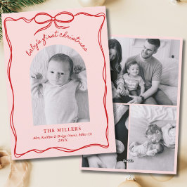 Pink & Red Grandmillennial Baby's 1st Christmas シーズンカード