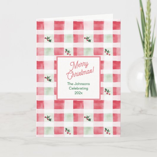 Pink Red Green Christmas Retro Pattern  シーズンカード (正面)