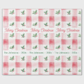 Pink Red Green Personalized Retro Christmas ラッピングペーパー (フラット)