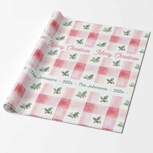 Pink Red Green Personalized Retro Christmas ラッピングペーパー (アンロールド)