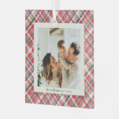 Pink Red Green Plaid Cute Photo Keepsake Christmas ガラスオーナメント (正面左)
