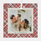 Pink Red Green Plaid Cute Photo Keepsake Christmas ガラスオーナメント (裏面)