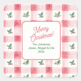 Pink Red Green Retro Pattern Christmas スクエアシール