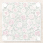 Pink Red Green Roses Floral ガラスコースター (裏面)