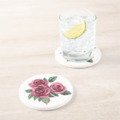 Pink Red Green Roses Floral コースター (側面)