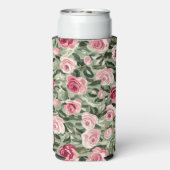 Pink Red Green Roses Floral スリム缶クーラー (Seltzer裏面)