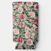 Pink Red Green Roses Floral スリム缶クーラー (裏面)